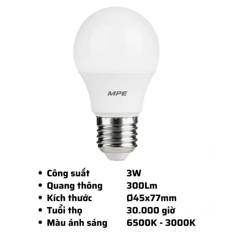 Bóng đèn Led Bulb chống ẩm LBD3 MPE 3W, 5W, 7W, 9W, 12W, 15W Ánh sáng Trắng 6500K, Vàng 3000K